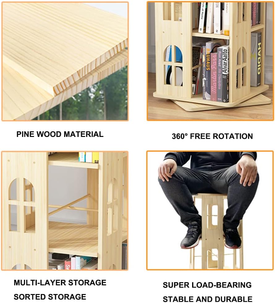 Bookcases Wooden Bookshelf Rotatable Office Children's Pine Material can be rotated 360°