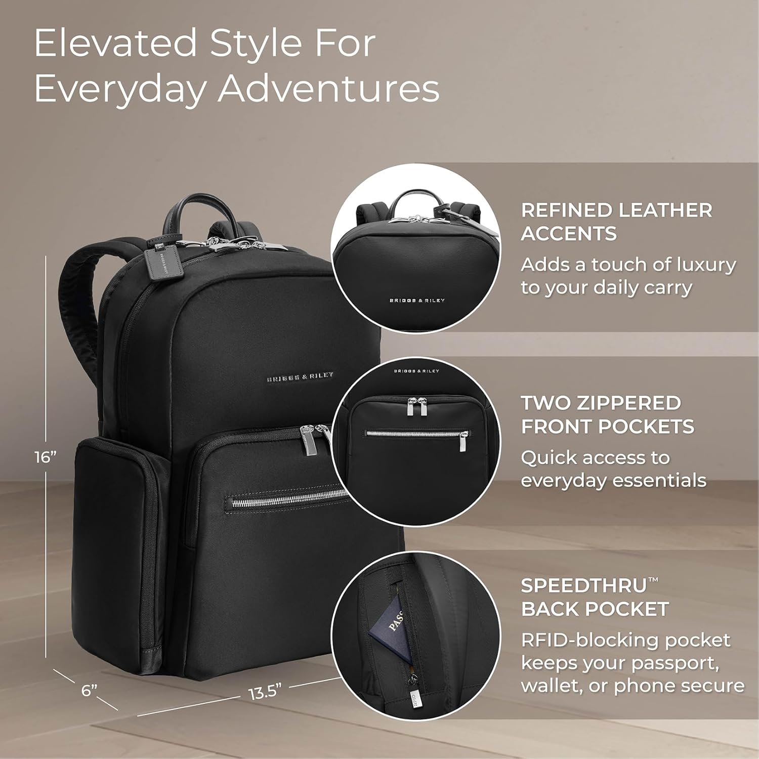 Briggs & Riley Medium Backpack for Women & Men - Daypack for Work, Personal Item Travel Bag, Carry On Size, Lightweight & Durable, Padded Straps, Fits 15