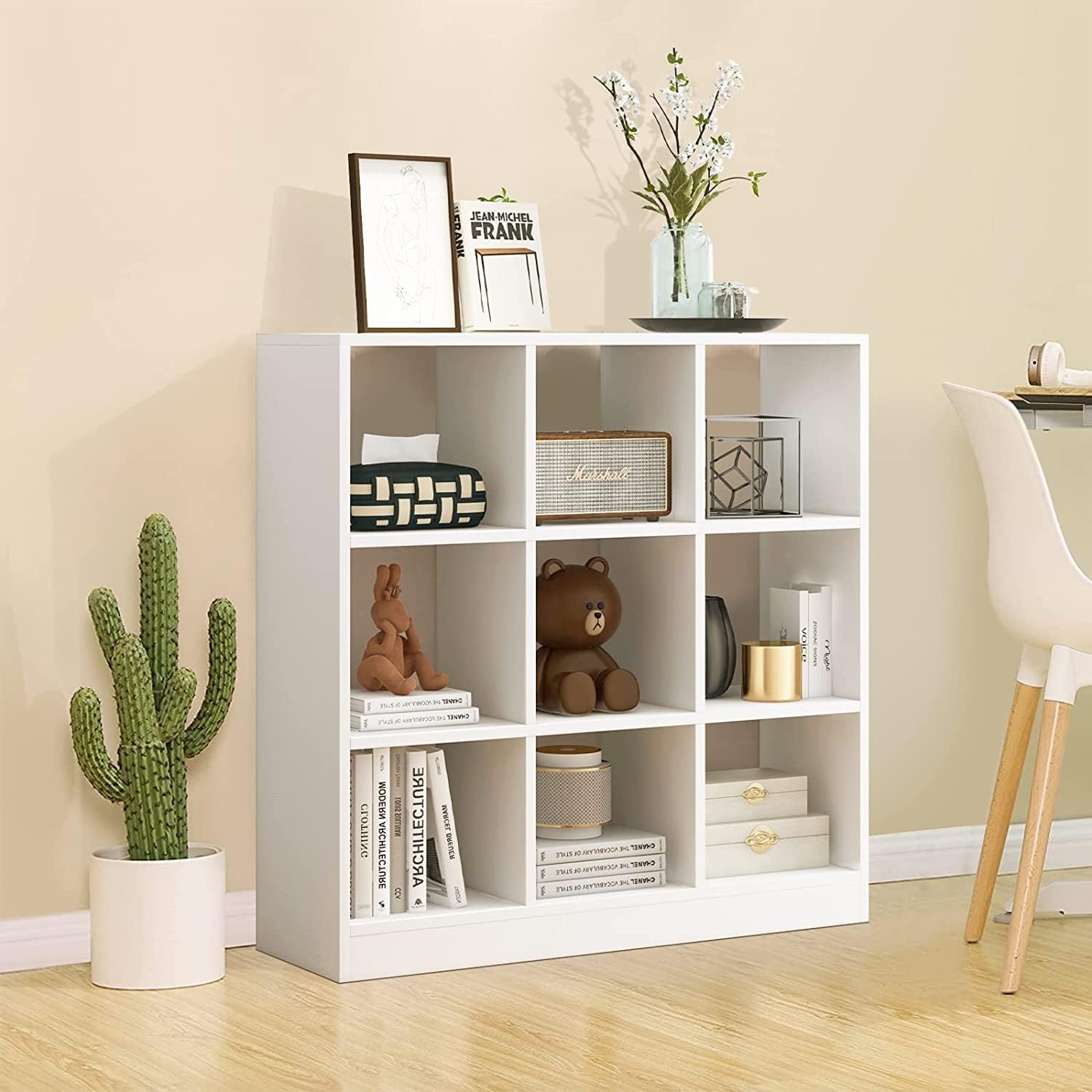 MEDIMALL 9 Cube Bookshelf, Freestanding 3-Tier Open Shelf Tall Narrow Bookcase with Anti-Tipping Device, Book Storage Organizer for Bedroom Living Room Study Home Office Apartment, 43.5 Inch White…