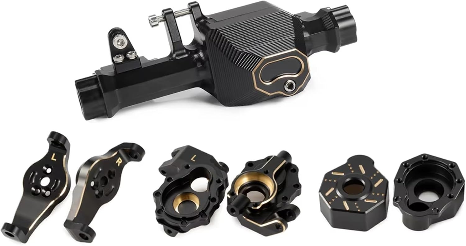 for TRX6 for TRX4 1/10 Machined Black Brass Weight Portal Axle Drive Housing Steering Caster Blocks RC Crawler for LCG Upgrade RC Car Accessories(Front Axle 4 in 1)