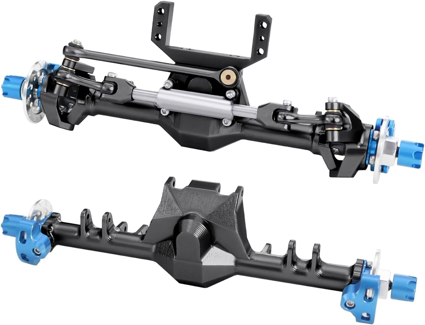 +9mm Aluminum Front and Rear Straight Axle Set with Hydraulic Style Steering Link 1/24 Scale for Axial SCX24 90081 C10,for Deadbolt (Black Set)