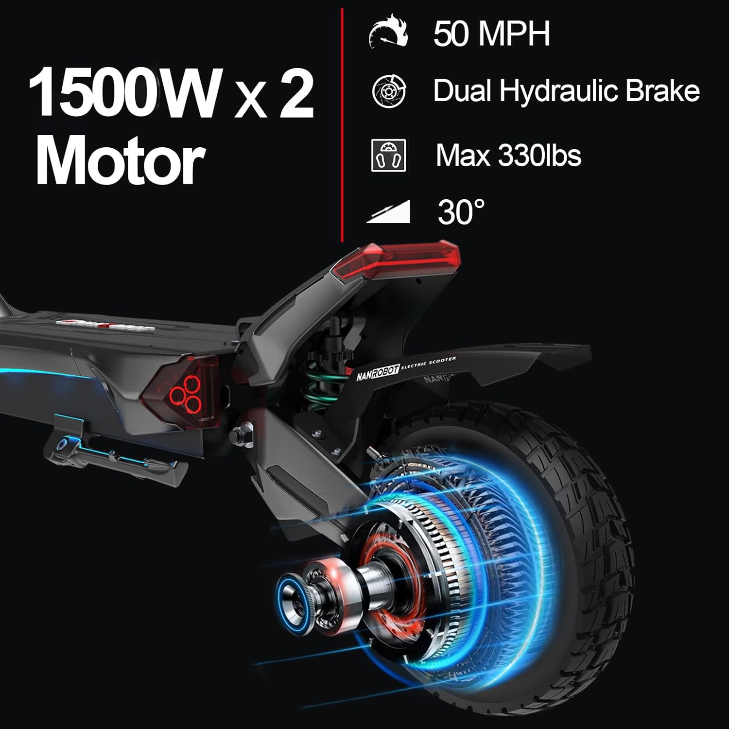 NANROBOT Electric Scooter Adults 50mph 3000W Dual Motor Fast E Scooter 80Miles Off Road Scooter Electric for Adults Foldable Kick Sports Scooter 10