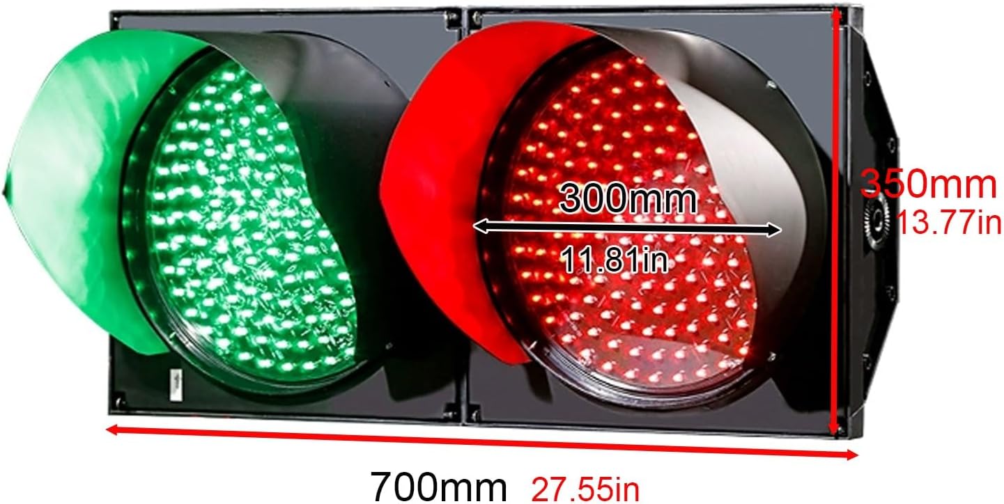 300mm(12 Inch) Industrial Traffic Light LED, Red/Green Stop and Go Light, Stop Light Lamp, Waterproof Traffic Signal Light, PC Housing, for Road, Decoration(Red,700mm/27.55in)