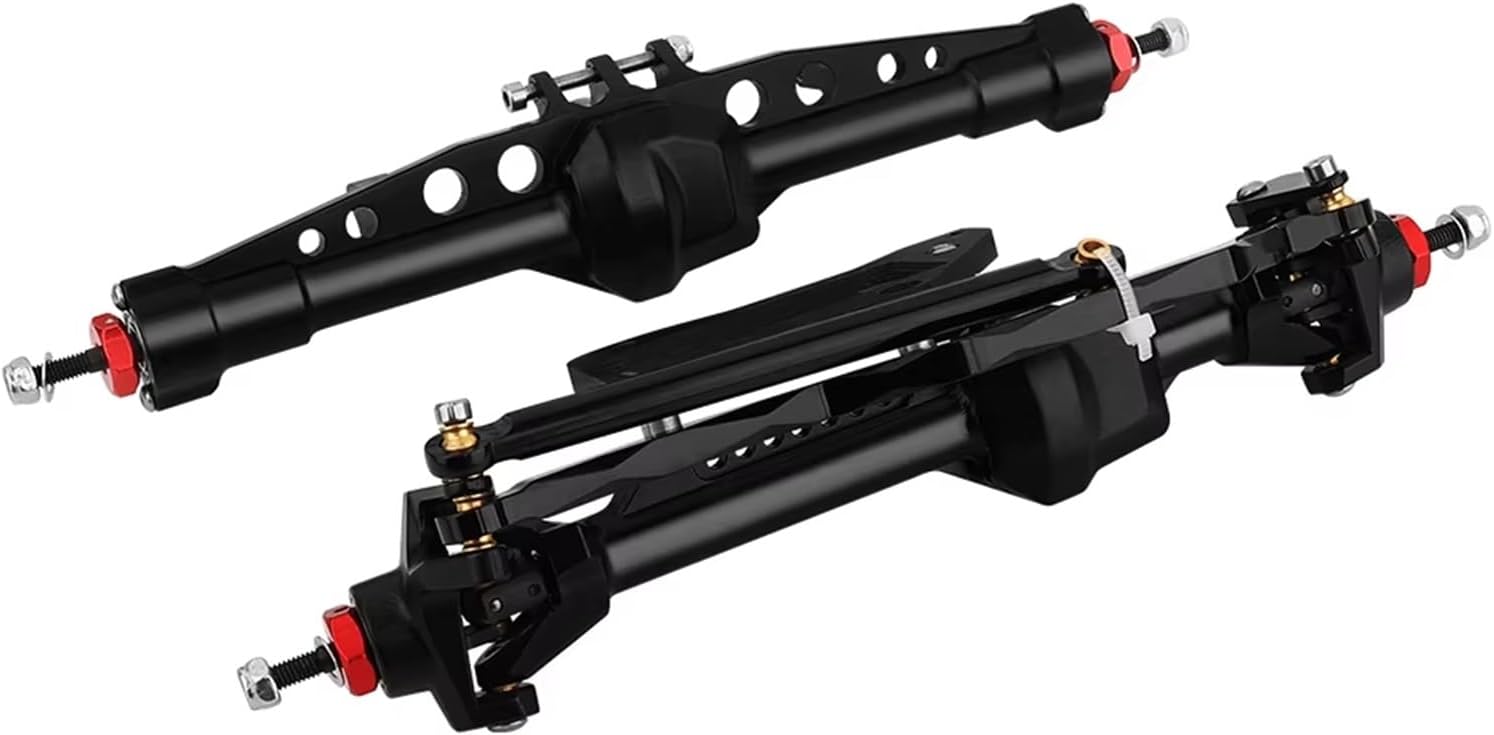 RC Car Front Rear Axle Compatible with Axial for SCX10 Pro 1/10 RC Crawler Car Upgrade Part Aluminum Alloy Front Rear Straight Axle Set with Servo Mount(Black)
