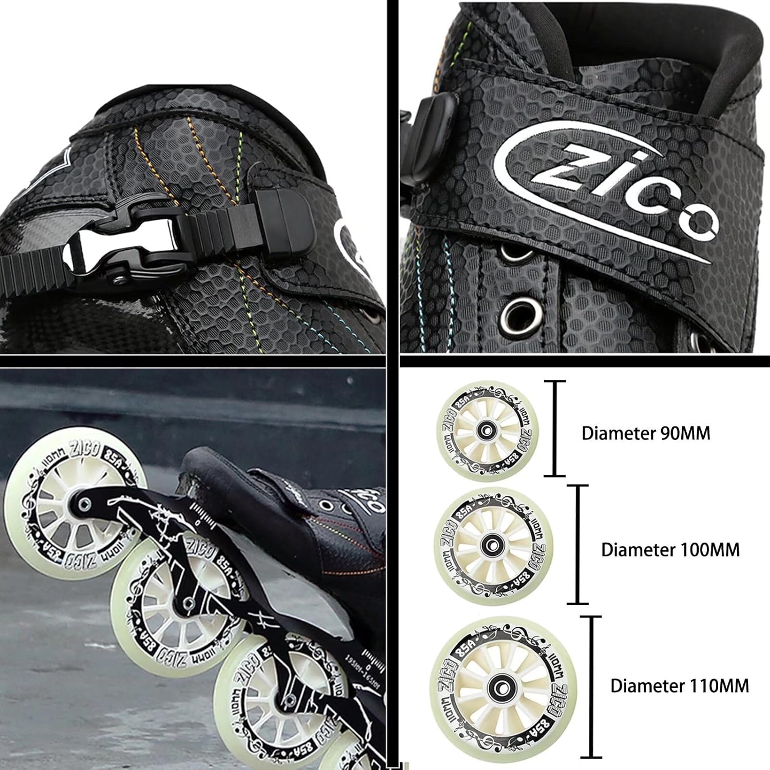 Racing Shoes, Carbon Fiber, Roller - Skates with Design, Light Up Wheels, Adjustable Multiple, Triple Safety System, for Girls Ages