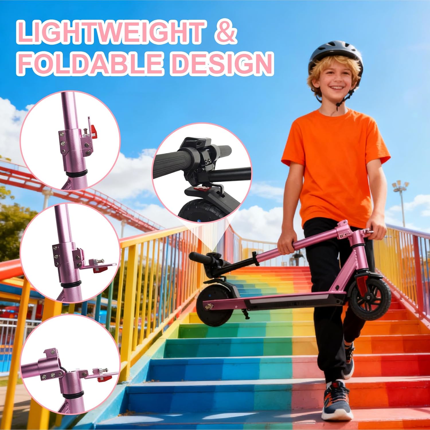 Electric Scooter for Kids Ages 6-12, 150W Motor, 4/7/11 Mph, 60 mins Ride Time, Adjustable Speed, LED Display, Colorful Lights, Electronic Brake, Foldable Kids Electric Scooter