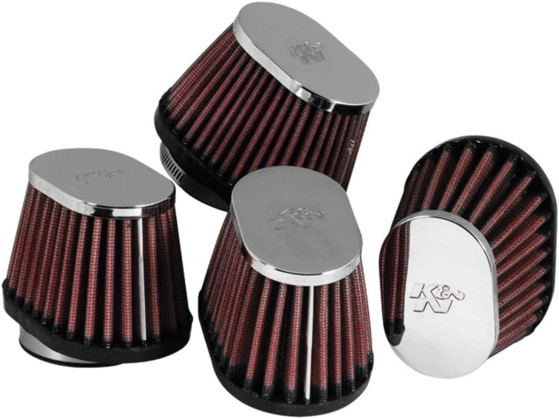 K&N RC-1824 Motorcycle Universal Chrome Air Filter, Black