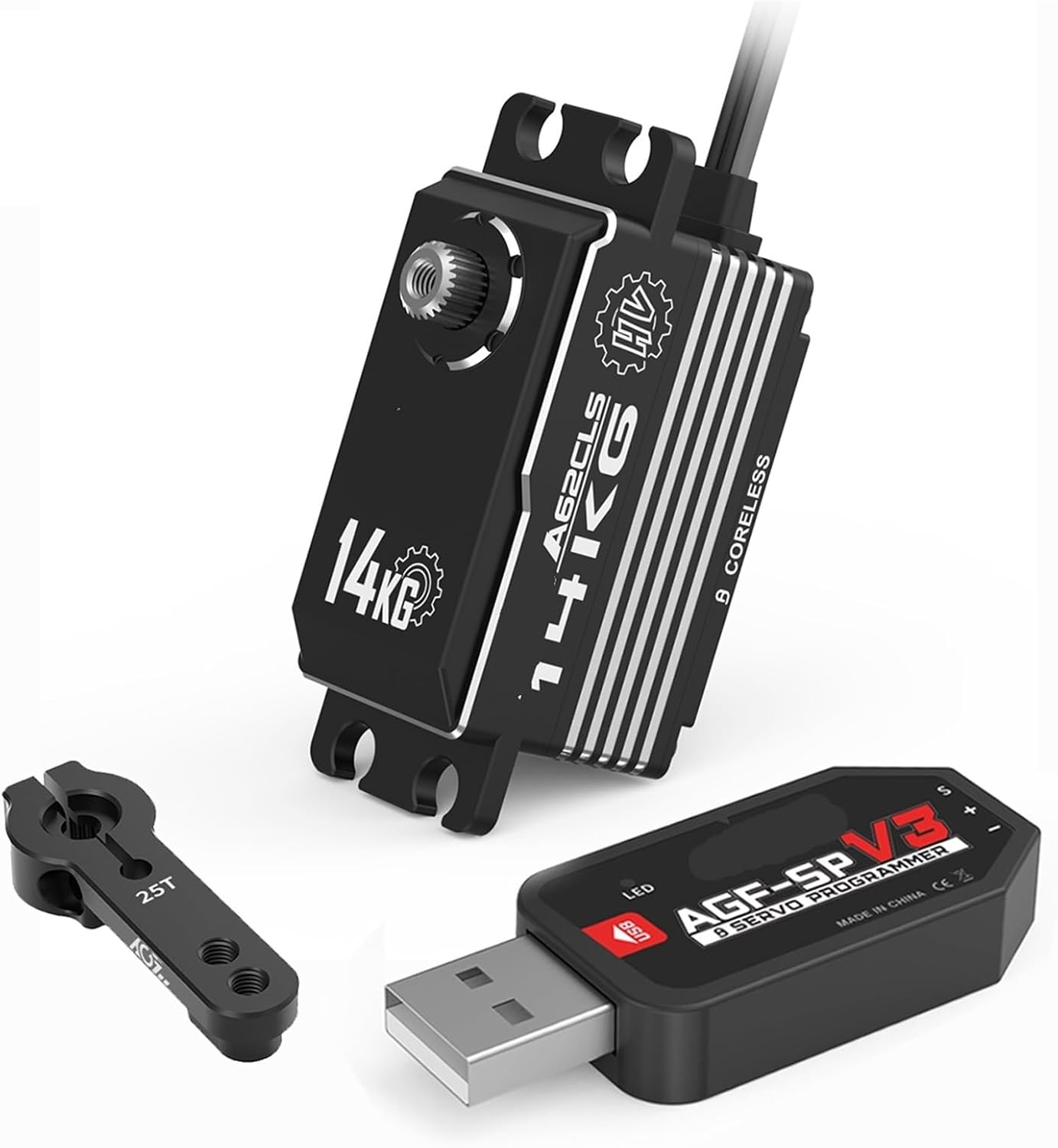 Programmable A62CLS 14KG Aluminum Case 7.4V High Speed Low Profile Steering Motor RC Servo 1Pcs(A62CLS 14kg Set1)