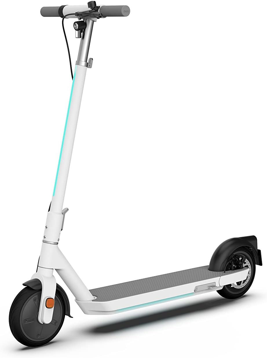OKAI NEON Electric Scooter with Atmospheric Lights - 25 Miles Range & 15.5 Mph - Lightweight Folding Commuter E Kick Scooters for Adults (White)