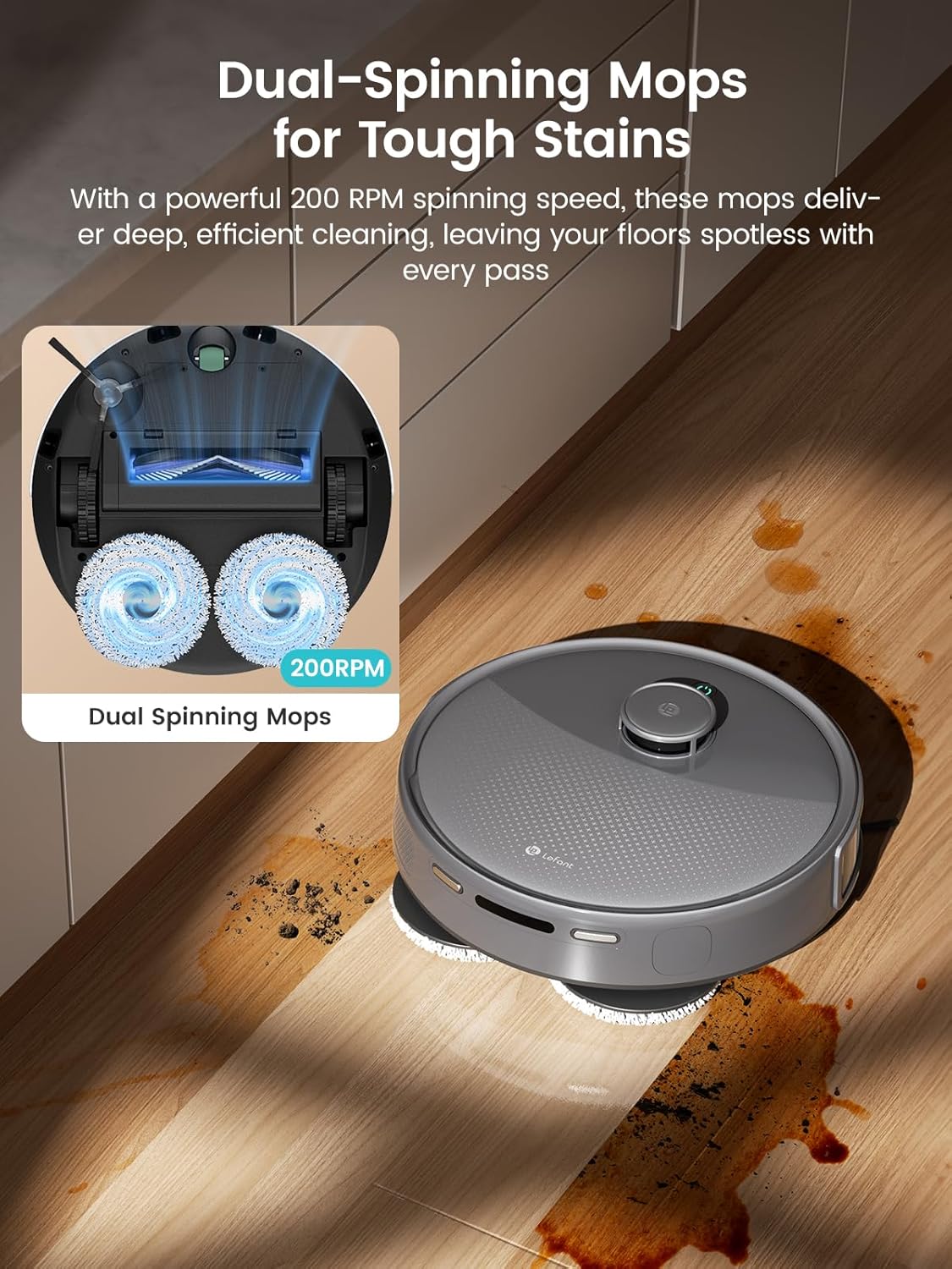 Lefant M3 Max Robot Vacuum, Robot Vacuum and Mop, 20000Pa Suction, Anti-Tangle Brushes, Dual Spinning Mop,Smart Obstacle Avoidance，Self-Emptying&Refilling，Auto Mop Washing&Drying，Gray