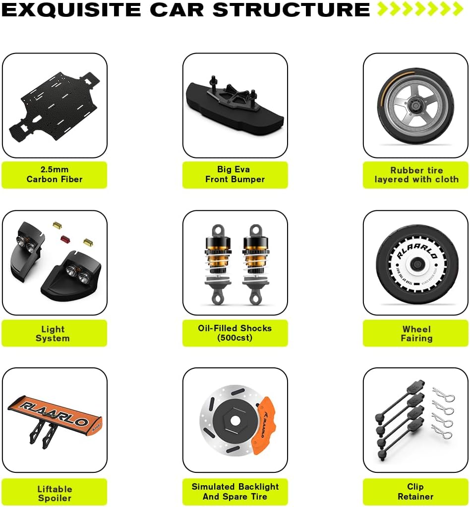 AMORIL RLAARLO 1/10 AK-787 Large Brushless High Speed RC Cars for Adults Fast 120 MPH,Hobby Remote Control Car with Carbon Fiber Chassis,CNC Split Driveshaft,Aluminum Wheel,500FT Range,Green