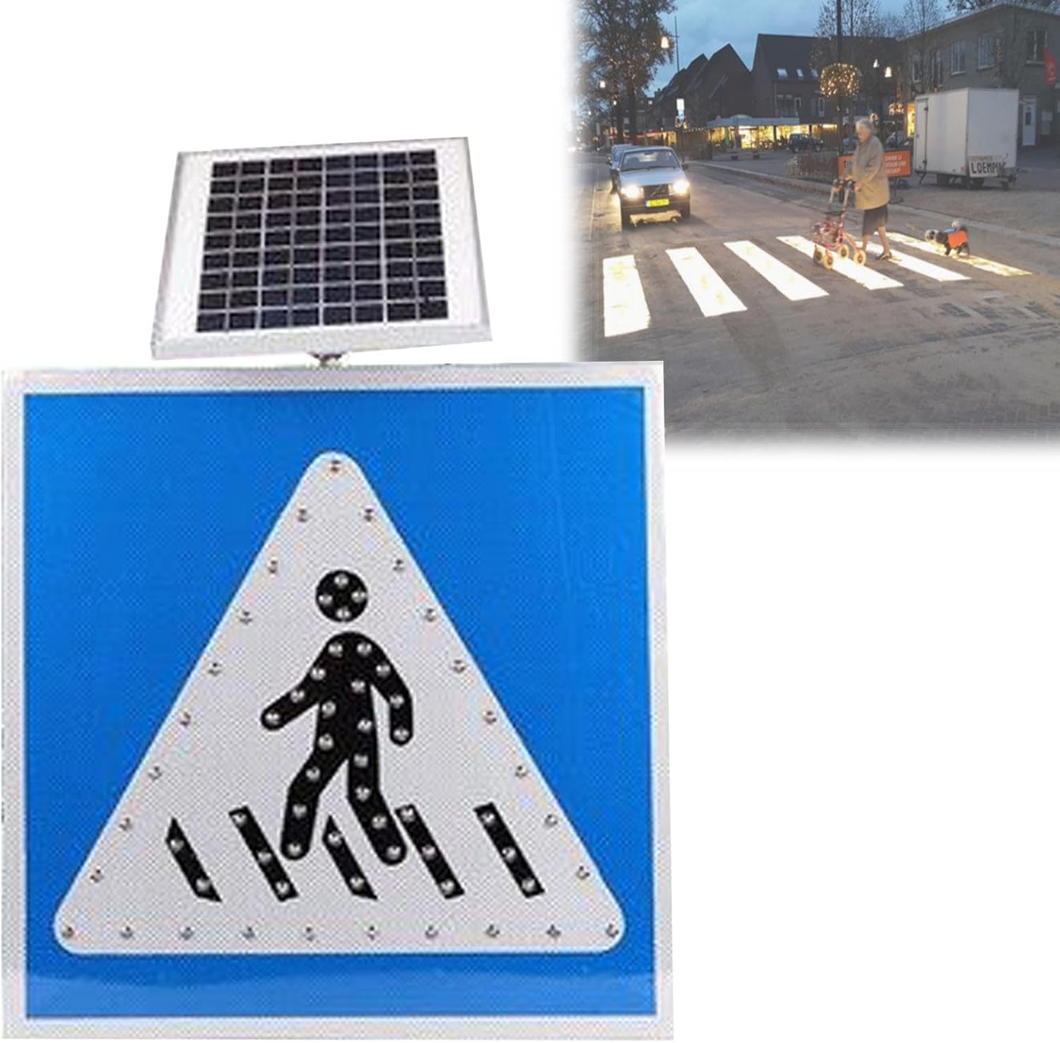 Solar LED Flashing Crosswalk Lights and Accessories Traffic Safety Signs, Road for Pedestrian crossings 24in, Protects at Intersections, for Urban Rural Roads, School, Industrial Park