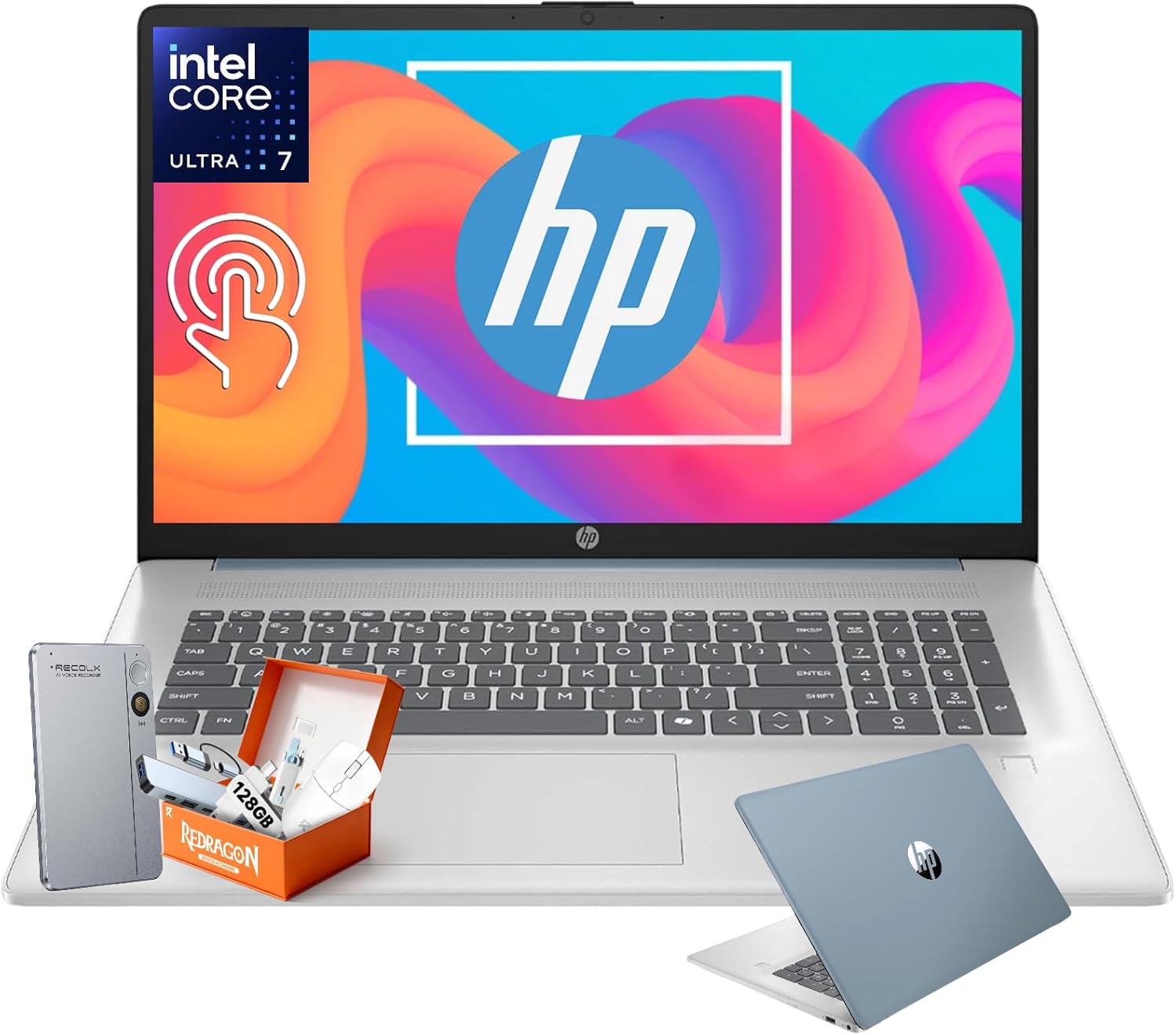 HP 17.3 Touchscreen Laptop for Business, Intel Ultra 7 255U Up to 5.2GHz, 64GB DDR5, 2TB SSD, Backlit KB, Fingerprint Reader, Wi-Fi 6, Windows 11 Pro, W/RECOLX AI Voice Recorder, REDRAGON Accessories