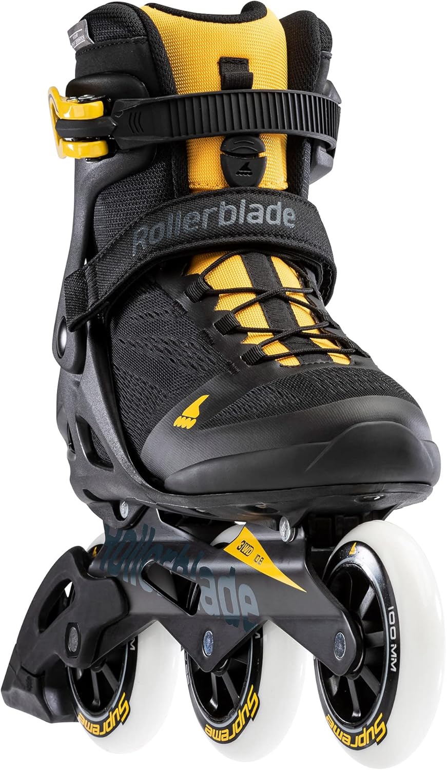 Rollerblade Macroblade 100 3WD Mens Adult Fitness Inline Skate, Black and Saffron Yellow, Performance Inline Skates