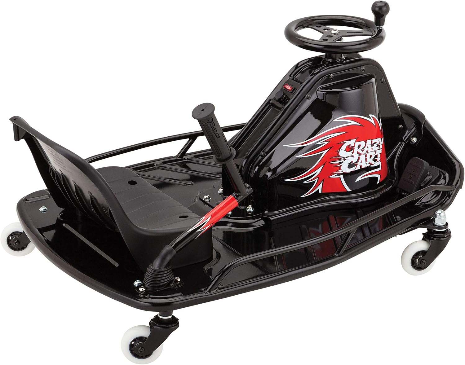 Razor Crazy Cart DLX - 24V Electric Drfting Go Kart - Enhanced Drift Bar, Brodie Knob Steering, Variable Speed, Up to 12 mph,Black/Red