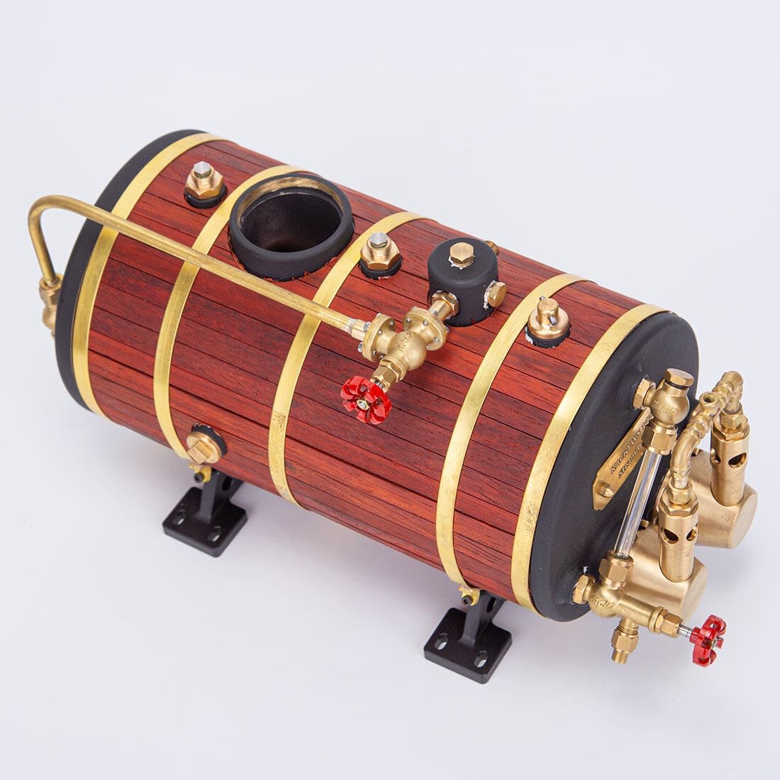 Horizontal Steam Boiler Model with Double Combustion Tube for Steam Engine & Model Ship, 1000mL Brass Construction Boiler with Thermal Insulation for Educational Steam Power Demonstrator