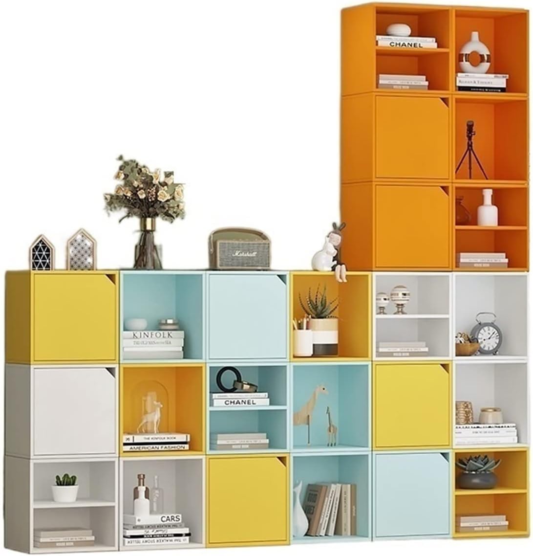KIRANDY Free Combination Lattice Cabinet Bookshelf, Floor Simple Bookcase with Door Small Cabinet Storage Locker (Color : 24pcs-A As Shown, Size : 34.5x24x34.5)