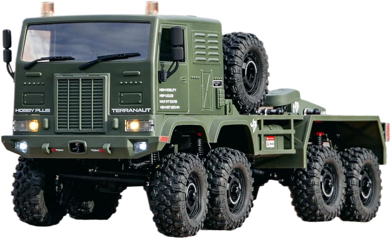 HOBBYPLUS Helidirect 1/18 RC Crawler CR18P Terranaut 8x8 RC Truck Remote Control Car w Full-Lock 8WD RTR Active All-Wheel Steering, 2-Speed Transmission, Recovery Winch, LED Lights (Green)