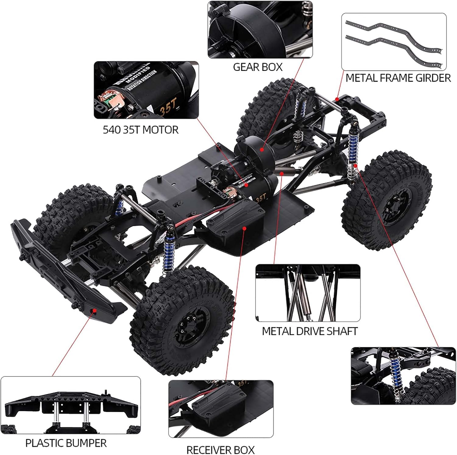 AUSTAR 313mm Wheelbase Chassis Frame w/Tries for 1/10 AXIAL SCX10 II 90046 90047 RC Crawler Climbing Car DIY
