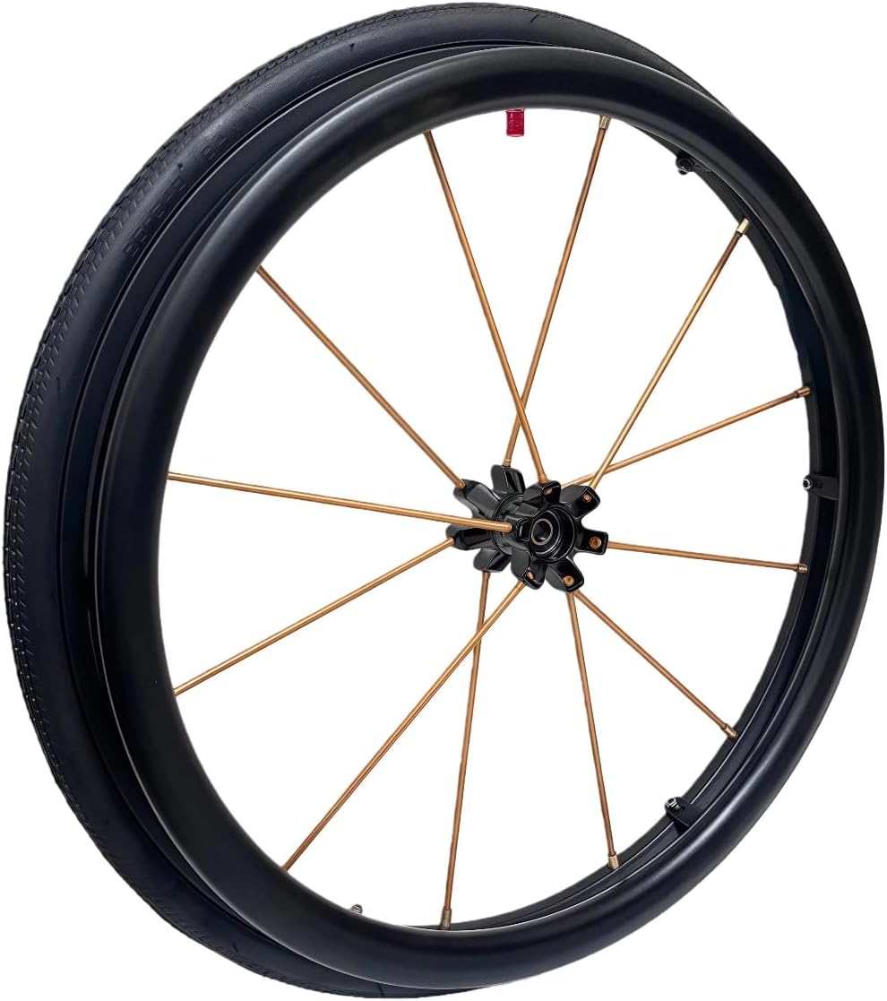 2PCS 24-inch Sports Wheelchair Rear Wheels with Inflatable Rubber Tires, High-Performance Wheel Assembly for Outdoor Athletes, Anti-Slip Aluminum Alloy Hub (Gold, 24 inch - 2pcs)