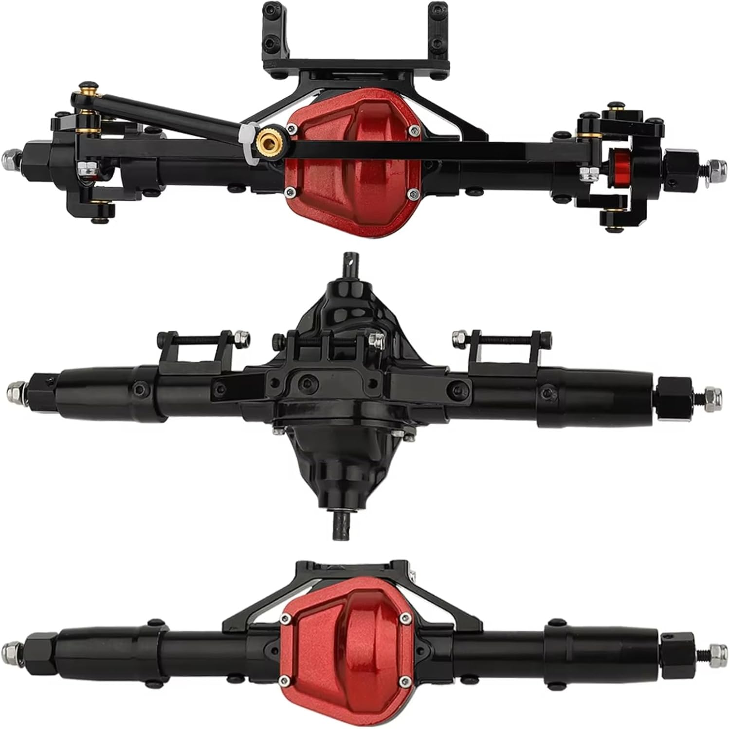 RC Axle For Axial For SCX10 1/10 Metal Alloy Front Middle Rear Straight Axle With Servo Base For Rock Crawler Car RC 4WD D90 Upgrade Parts(Black,Set)