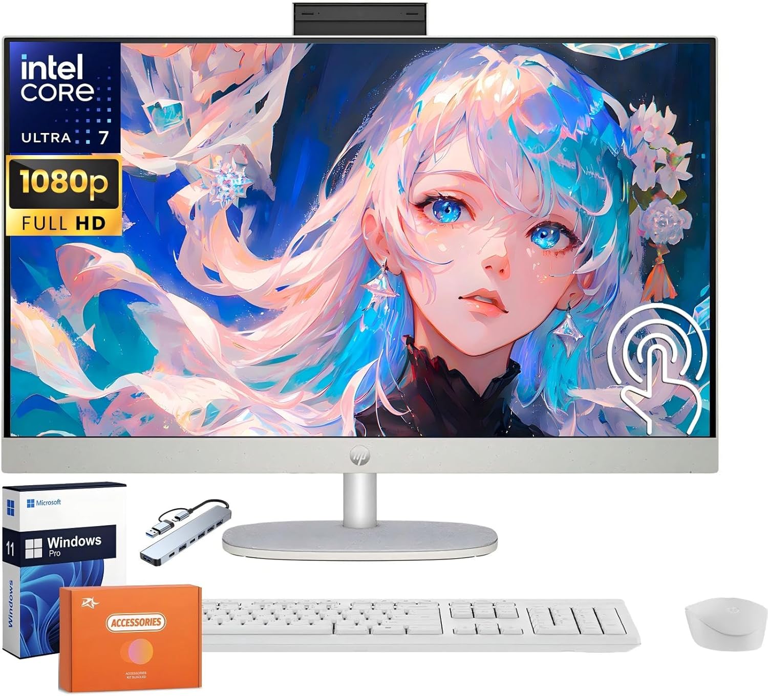 HP 27 Inch Touchscreen All in One Desktop Computer, Intel Ultra 7-155U(Up to 4.8 GHz), 27