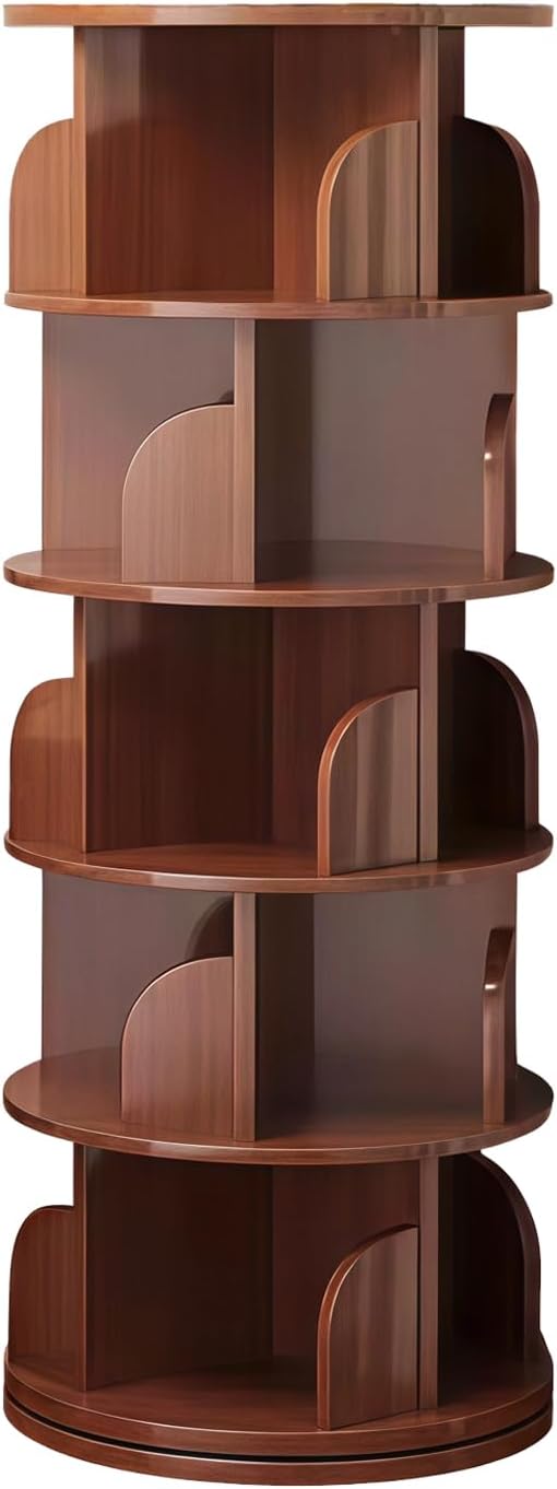 AJLDN Rotating Bookshelf Tower, 360° Spinning Bookcase with Large Capacity, Space-Saving Corner Bookshelves and Bookcases for Living Room, Bedroom, Office,Walnut