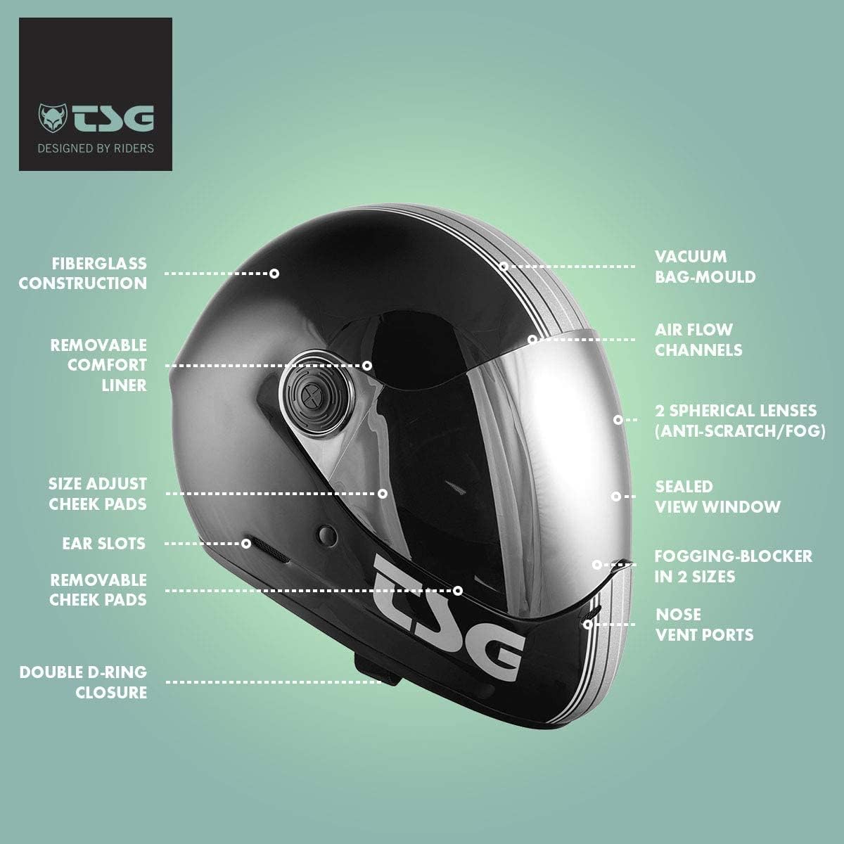 TSG - Pass Pro Full-face Helmet w/Two Visors | Performance Helmet for Downhill Skateboarding, E-Skating, E-Onewheeling, Longboarding | Compact, Aerodynamic | Scratch Proof Visor, Nose Ports, Anti Fog