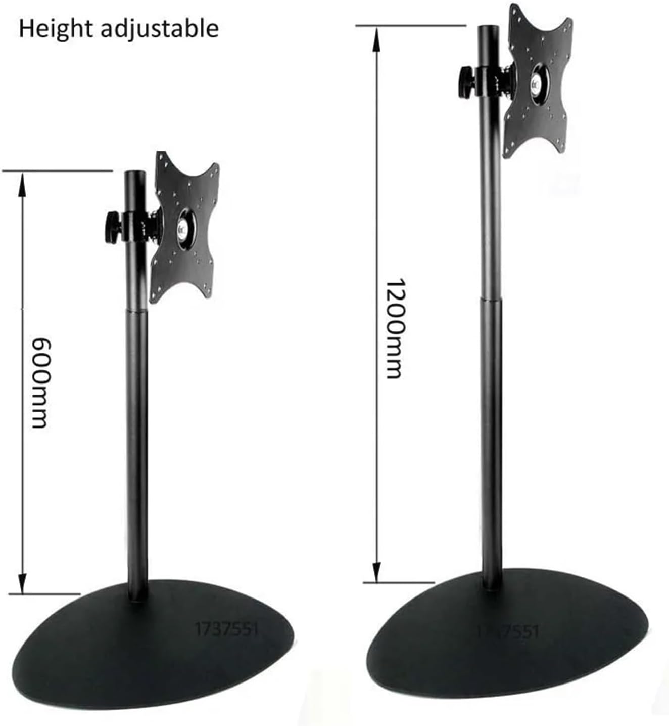 DL-R01-600 66cm-120cm Height Adjustable Steel LCD TV Desk Stand Monitor Floor Stand Large Heavy Duty Base with Rod 200X200 100x100