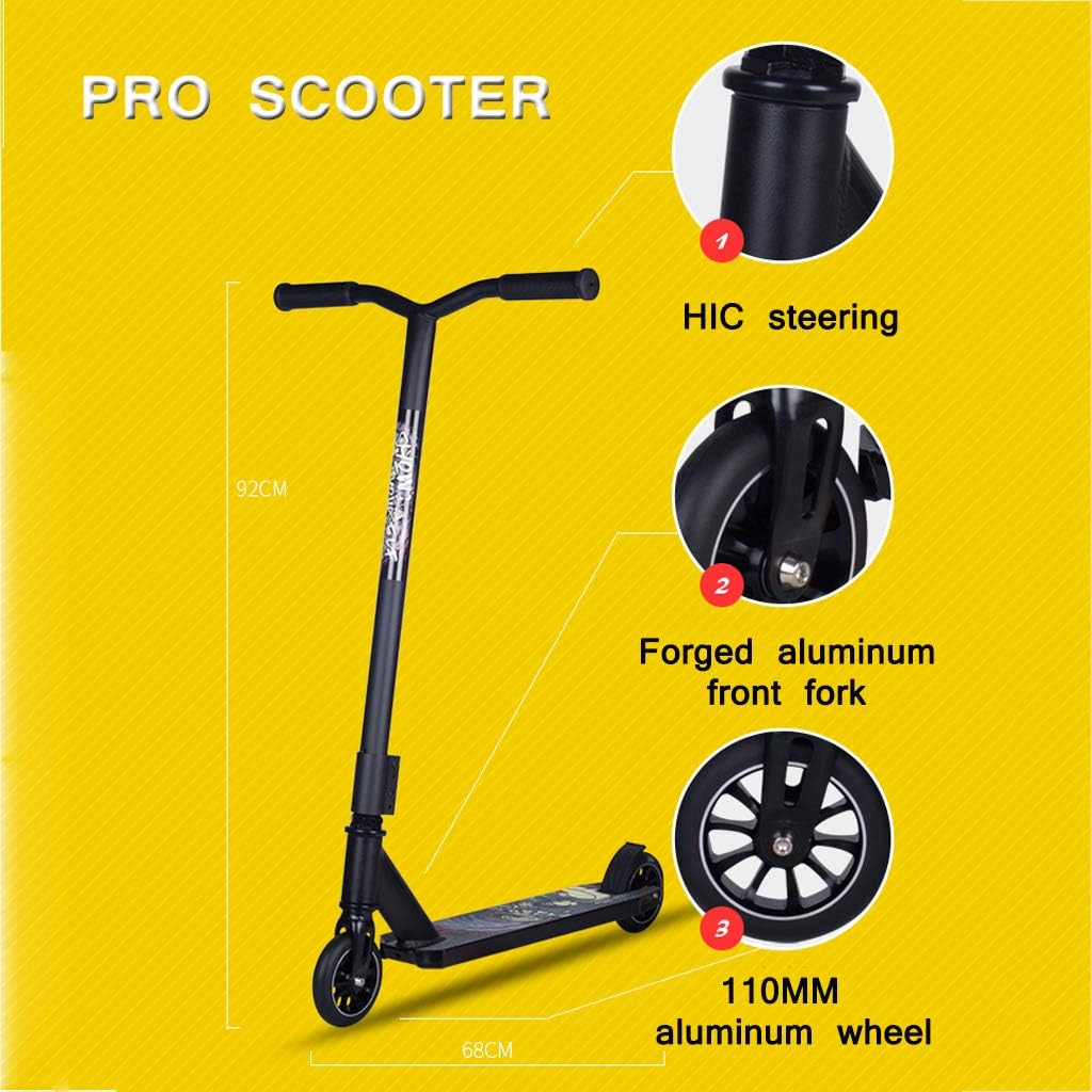 Freestyle Kick Scooter Two Bare Feet Street Stunt Scooter Pro 360 Spin Tricks Push/Kicks Edition Design with Rubber Handle Grip Aluminium Deck for Youth and Adult