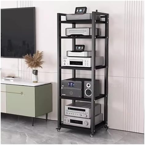 Height-Adjustable Audio Rack Shelf - Audio-Video Media Cabinet with Casters for Living Room