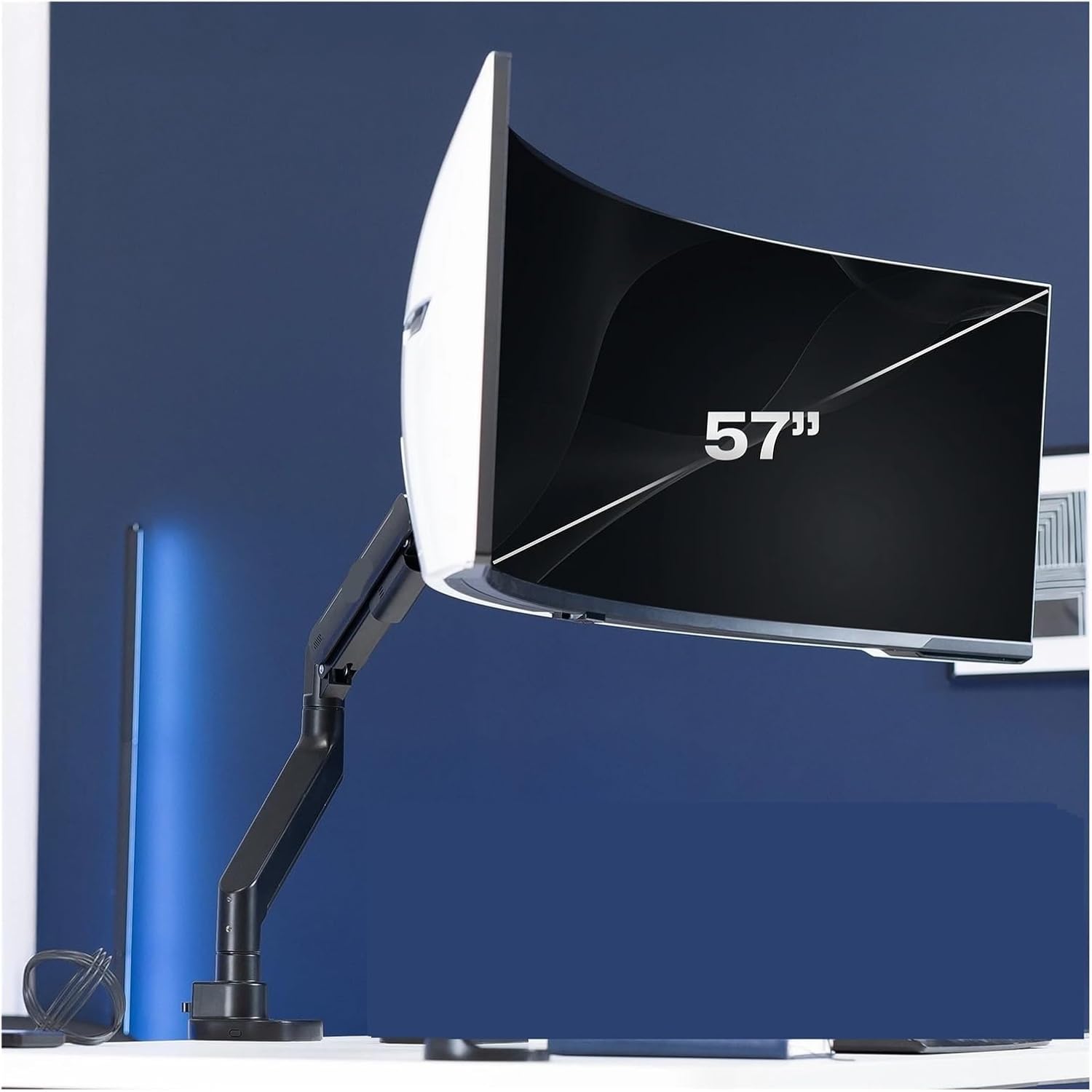 Black Pneumatic Arm Single Extra Wide Computer Monitor Desk Stand - 57