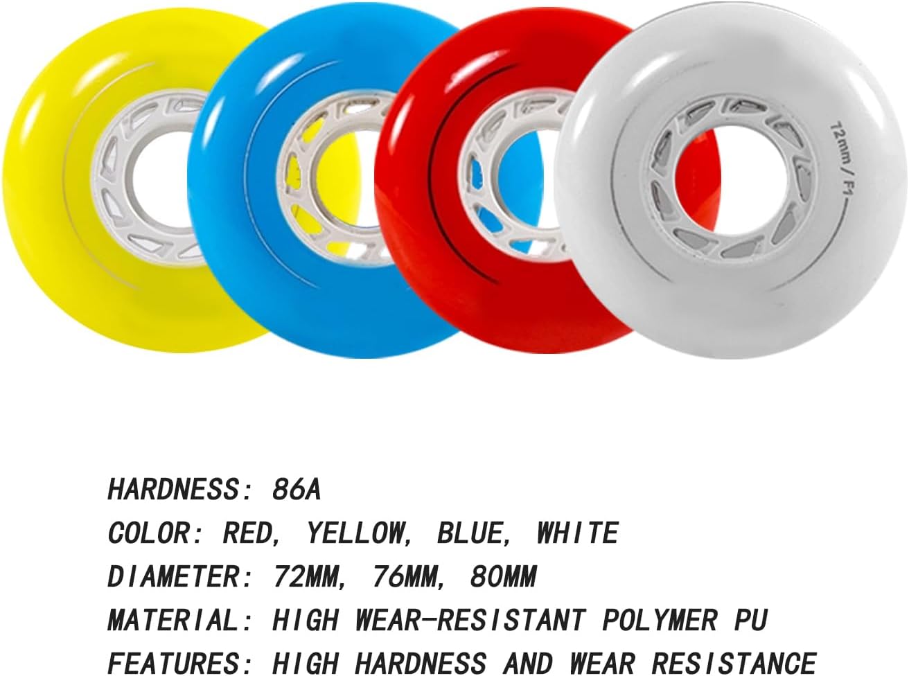 Inline Skate Wheels for Outdoor Indoor 8-Pack 86A Competition Professional Flat Flower Wheel Replacement Wheel 72mm 76mm 80mm