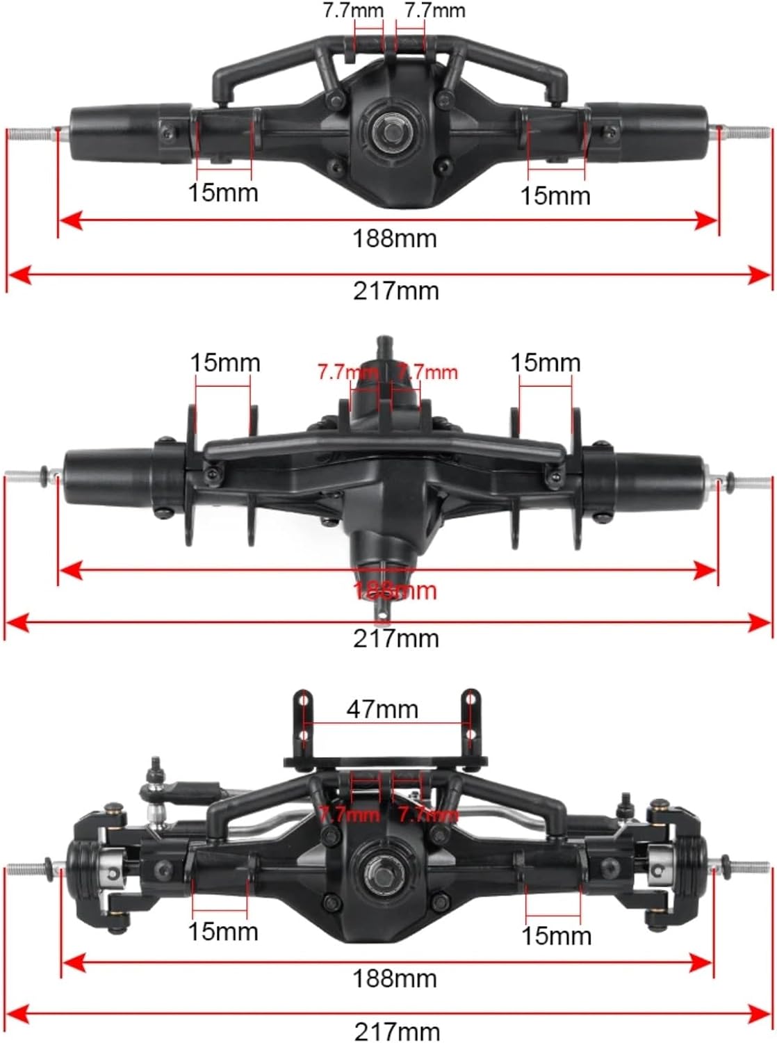 RC Car Parts for Axial for SCX10 AX90021 1/10 Metal Front Middle Rear 6X6 Axle RC Crawler Car Upgrade Parts Modified Accessories Replacement DIY Parts(1 Set (3pcs))