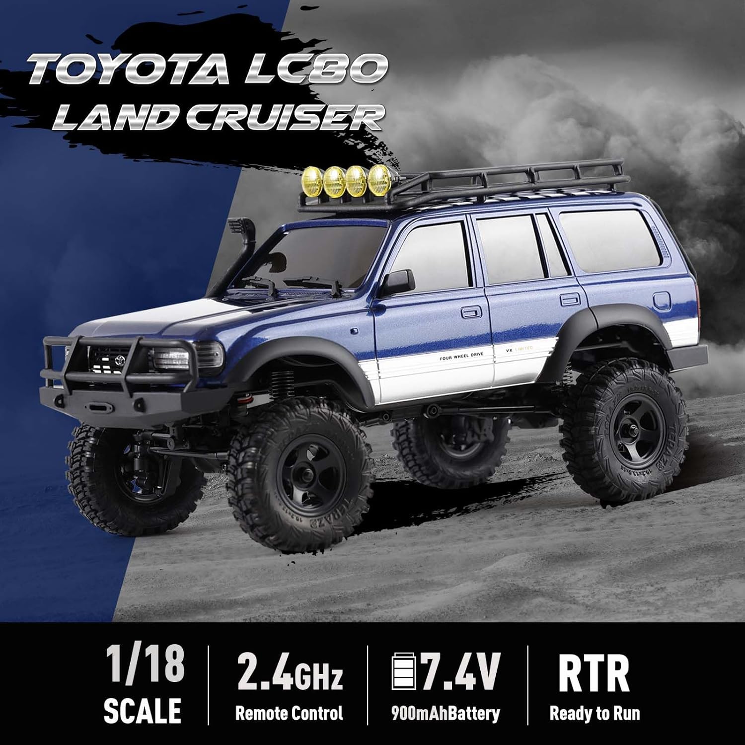EAZYRC FMS Fcx18 1/18 Land Cruiser 80 Toyota RC Rock Crawler RTR 4x4 Off-Road Waterproof Hobby Grade RC Trucks All Terrains for Adults and Beginner(Blue)
