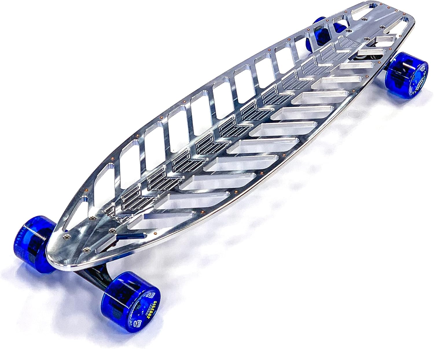 UTV INC 36 inches Flat Tail Billet Aluminum CNC Machined Longboard with Brass Rivets Skate Board Complete Steam Punk, Blue