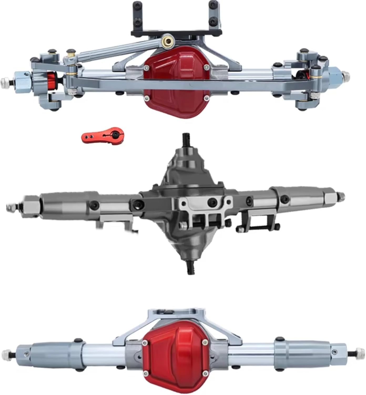 RC Car Front Rear Axle for Axial for SCX10 D90 1/10 RC for Rock Crawler Car Upgrade Parts Metal Front Middle Rear Axle with Servo Base(Silver,1Set)