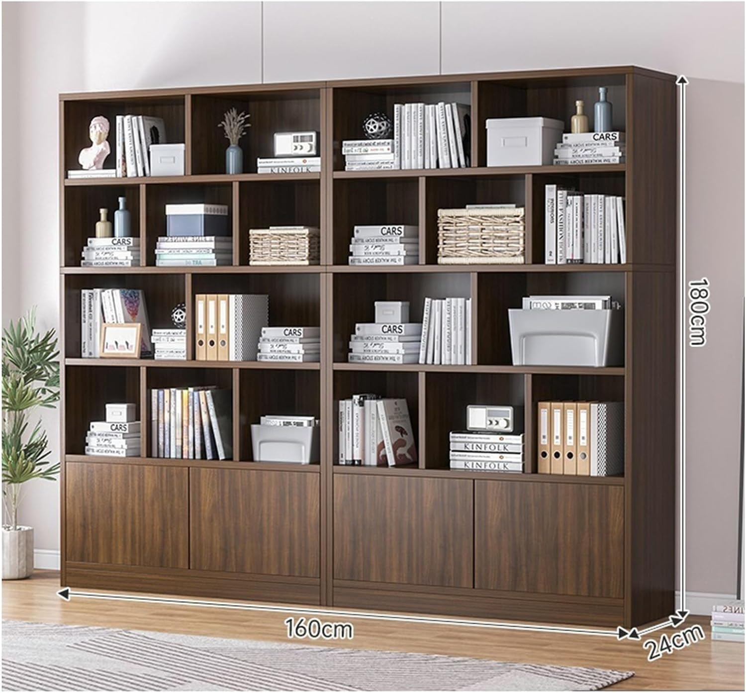 Solid Wood Combo Reading Bookshelf, Wall-Leaning Bookcase Display Shelves Entryway Divider Rack MINGPING (Color : Walnut Color 160x24x180cm)