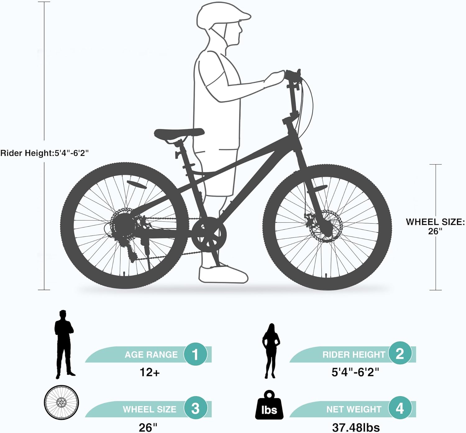 26 Inch Kids Bike for Boys Girls Age 12+ Years,Powerful Double Disc Brakes,7Speed Shimano Twist Shifting,26 * 2.35 High-Performance Tires,Multiple Colors