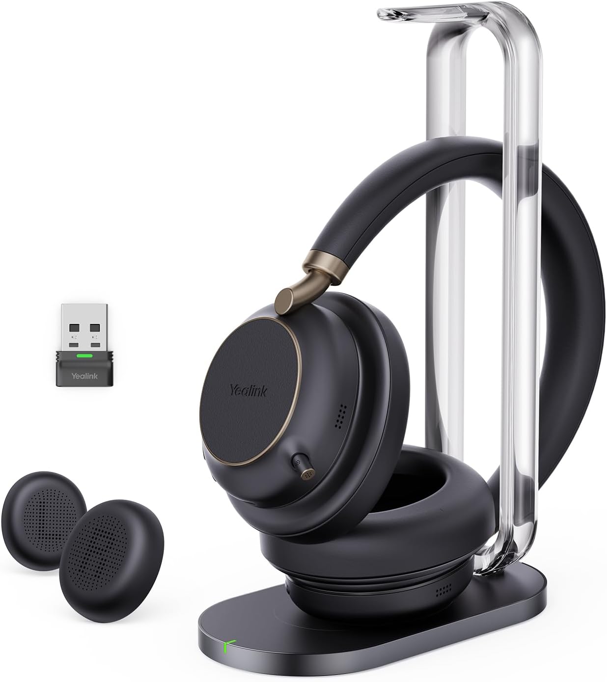 Yealink BH76 Plus Wireless Headset for Work, with BHC76 Wireless Charging Stand, Bluetooth Teams Certified Headset with Microphone Active Noise Cancelling (ANC), Retractable Hidden Mic Arm