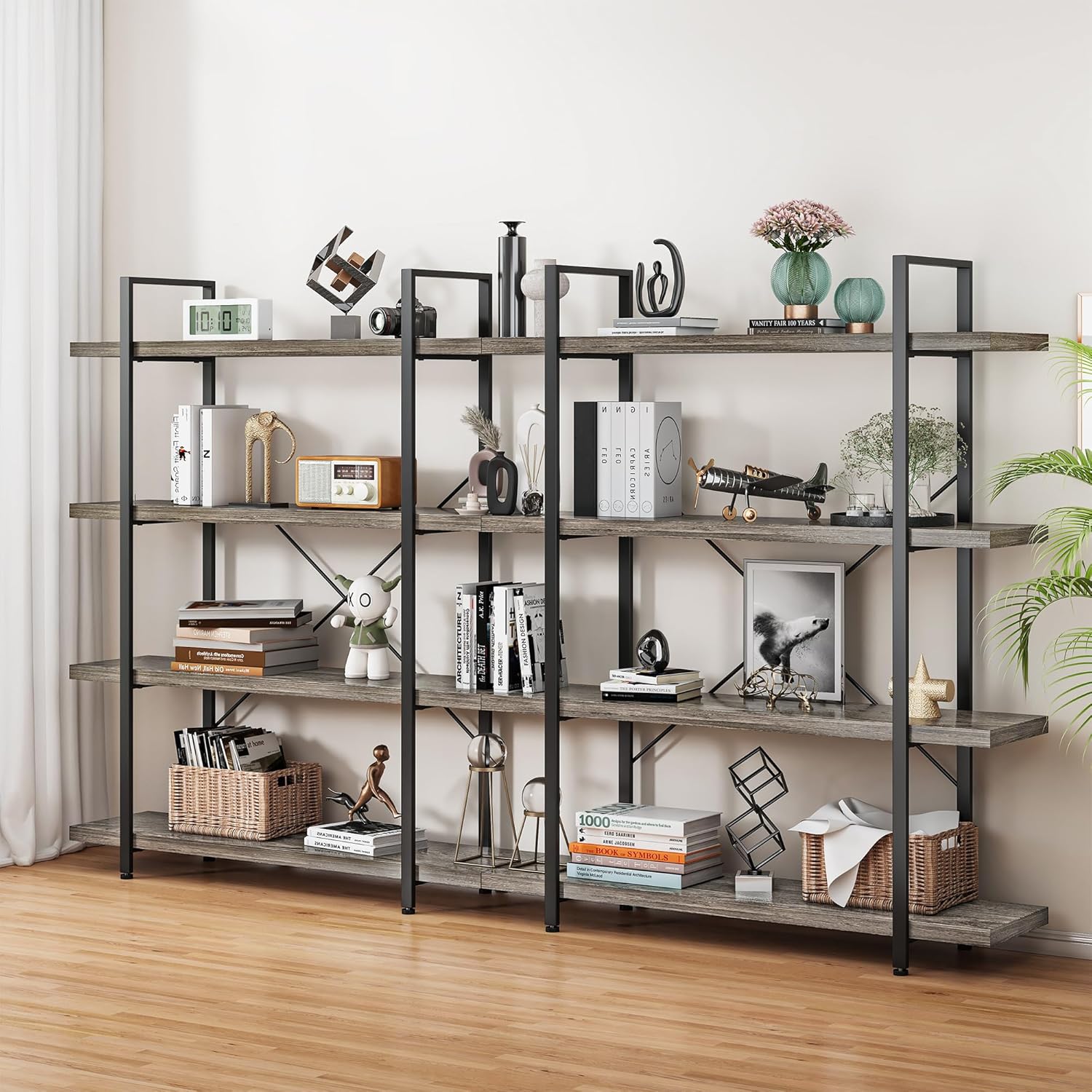 OtterOasis Bookshelf Set of 2, Heavy Duty 4-Tier Industrial Bookcase, 47