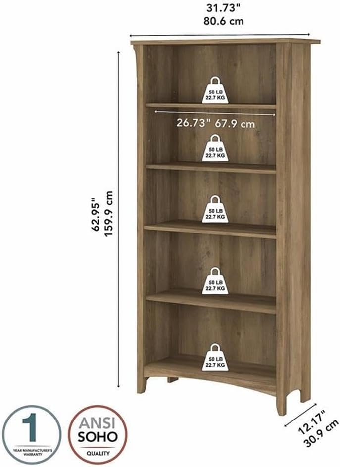 Home Square 5 Shelf Engineered Wood Bookcase Set in Reclaimed Pine (Set of 2)