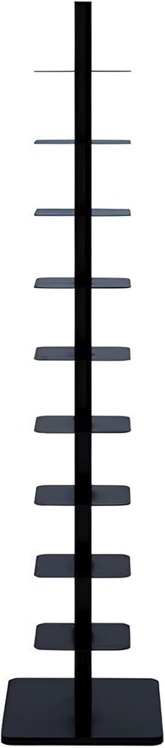 Vertical Bookshelf Tower, 9-Tier Spine Bookshelf, Vertical Tower for Booksfor Small Spaces Metal Bookcase for Small Spaces Living Rooms Offices (Black)