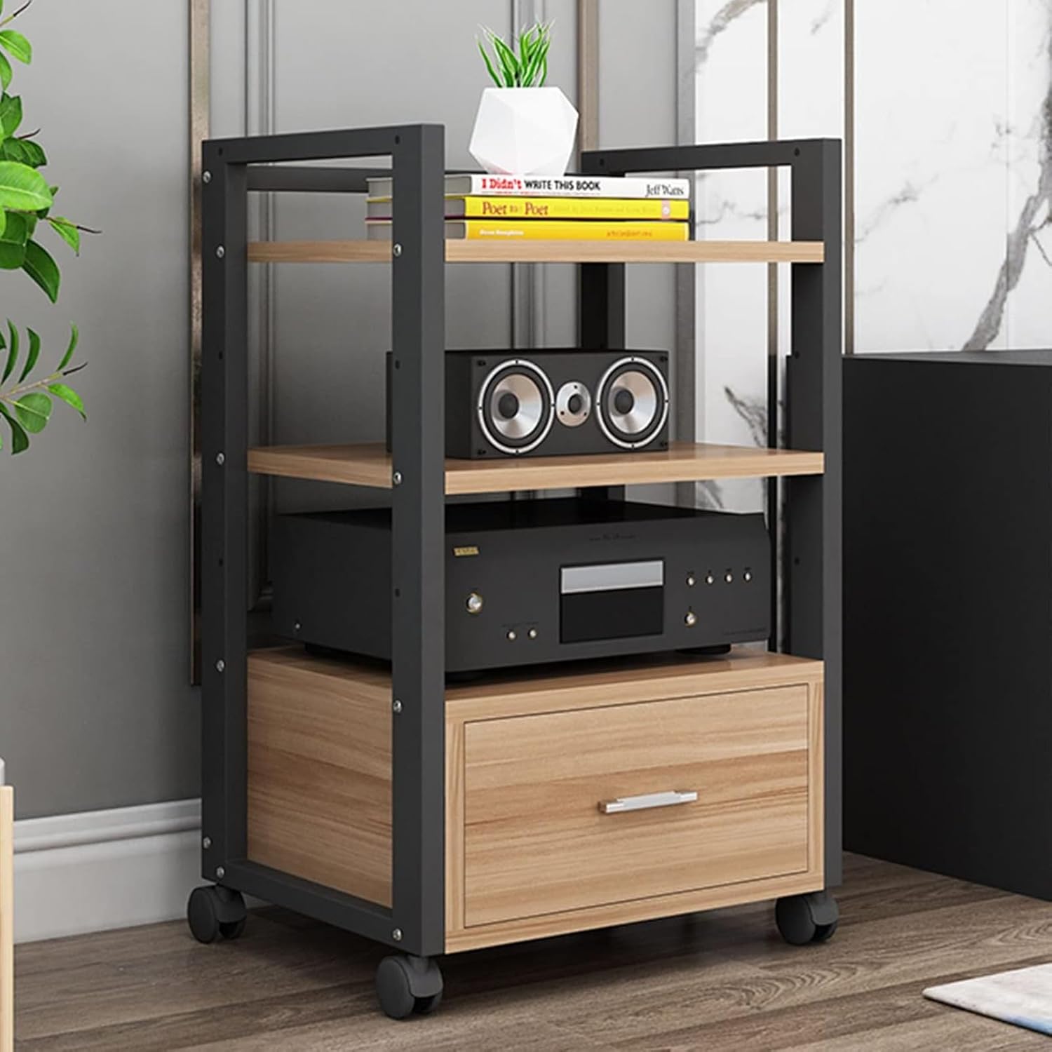 YLQFGUVWK 3-Tier AV Media Stand Corner Wooden Corner Component Cabinet Stereo Audio Rack