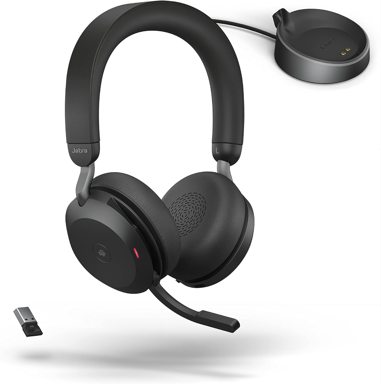 Jabra Evolve2 75 PC Wireless Headset with Charging Stand and 8-Mic Technology - Dual Foam Stereo Headphones with Advanced Active Noise Cancelling, USB-A Bluetooth Adapter and MS Compatibility - Black