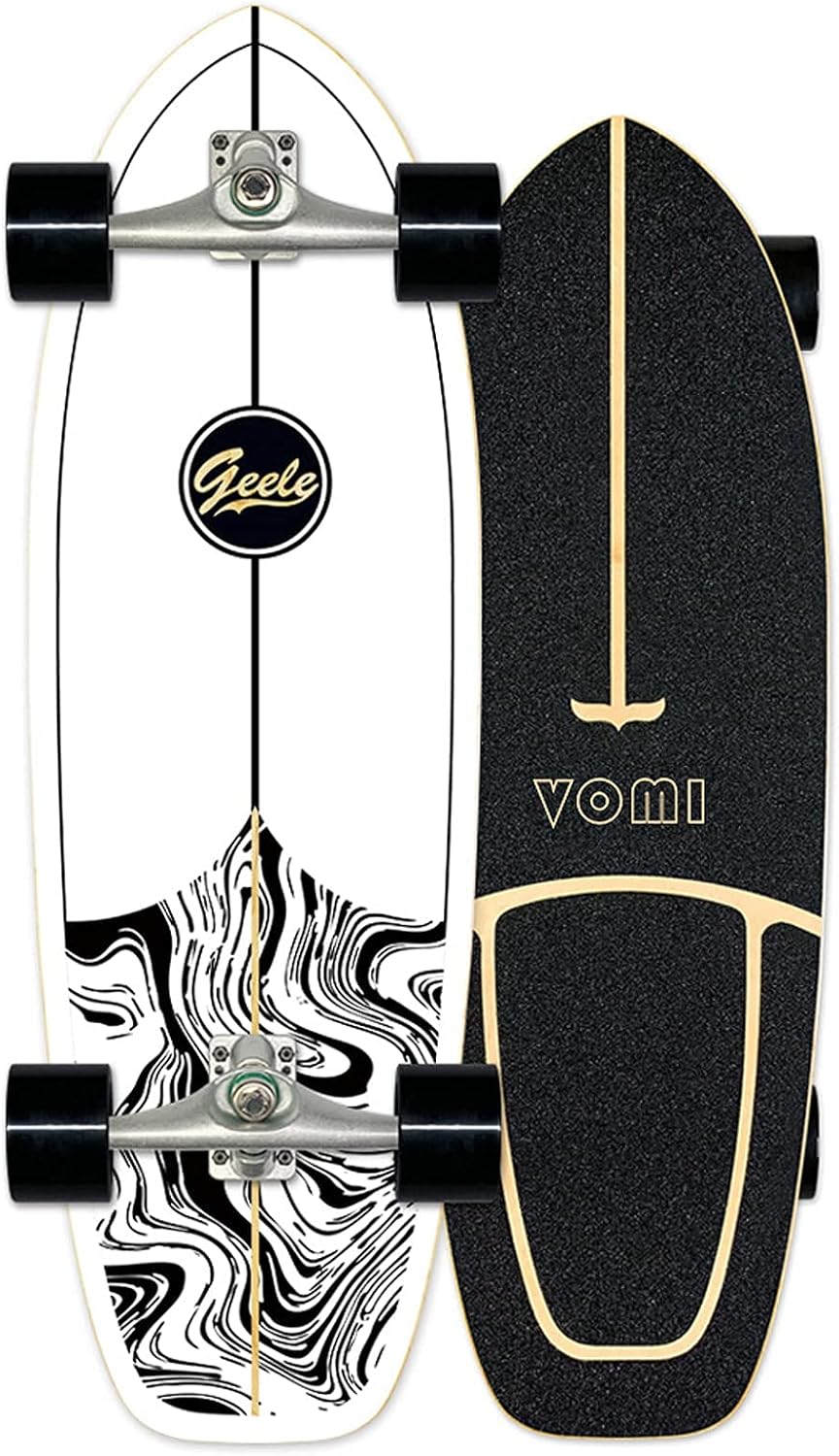 Skateboard Carving Cruiser Complete Board 78×24cm ABEC-11 Bearings 7 Layer Maple Non-Slip Surface Adjustable for Teens Adults Beginners Girls Boys Kids (A)