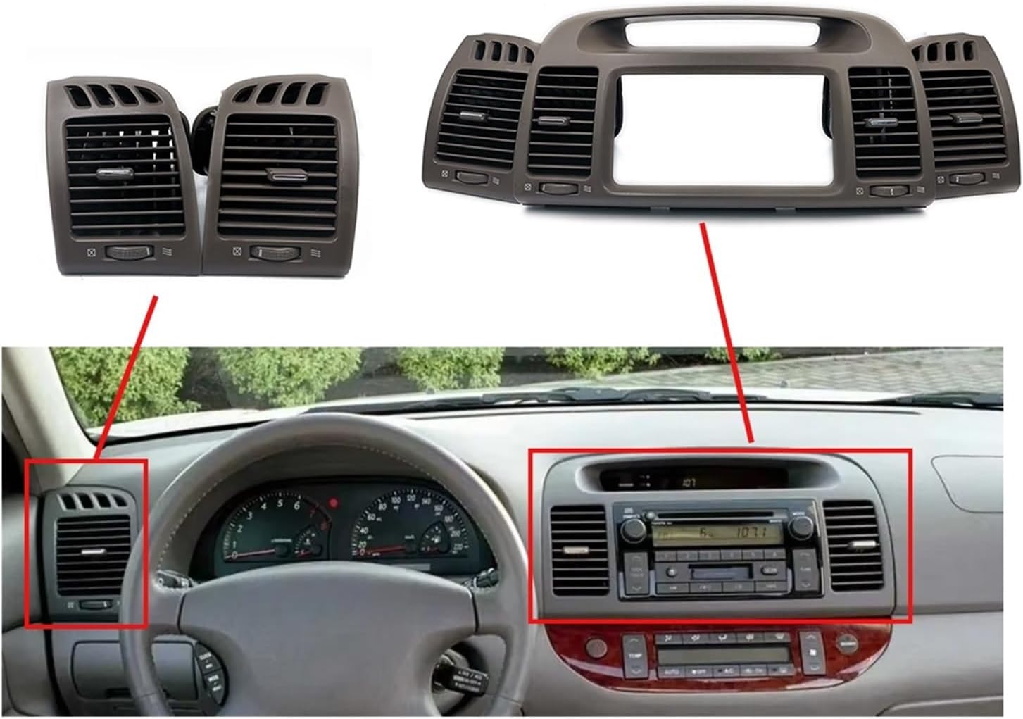 Air Vent Outlet Radio Dashboard Compatible For Toyota Camry 2002-2006 Fascia Auto Stereo Panel CD DVD Interior Accessories(1 Set)