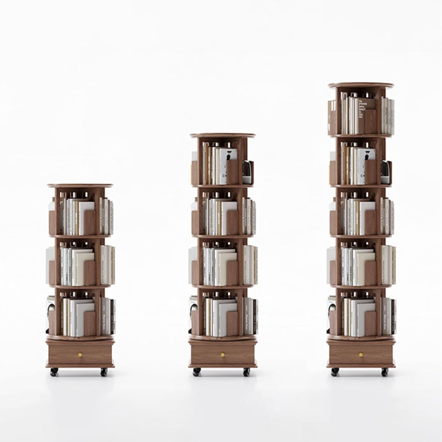 Tall Narrow Bookshelf, Standing Bookshelf Tower, 360° Rotating Storage Display Rack Floor Books Shelves, Stackable Bookshelf Organizer Storage Bookcase Book Display Shelves (Color : Walnut color, Si