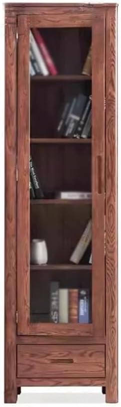 SOPAMI Bookshelf Solid Wood Bookcase Oak Combination Bookshelf Storage Rack with Glass Door Display Cabinet Study Furniture Corner Bookshelf