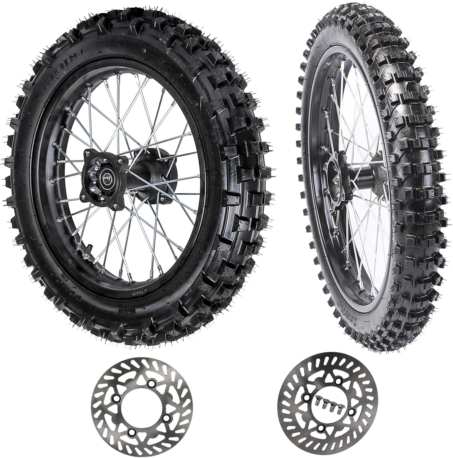 70/100-17 & 90/100-14 Dirt Bike Tire Wheels, Front & Rear Tire Inner Tube 15mm Bearing Pre-Mounted on Rim Assembly with 190mm 210mm Disc Rotor, for Dirt Pit Bikes Scooter 110cc 125cc 140cc 150cc 160cc